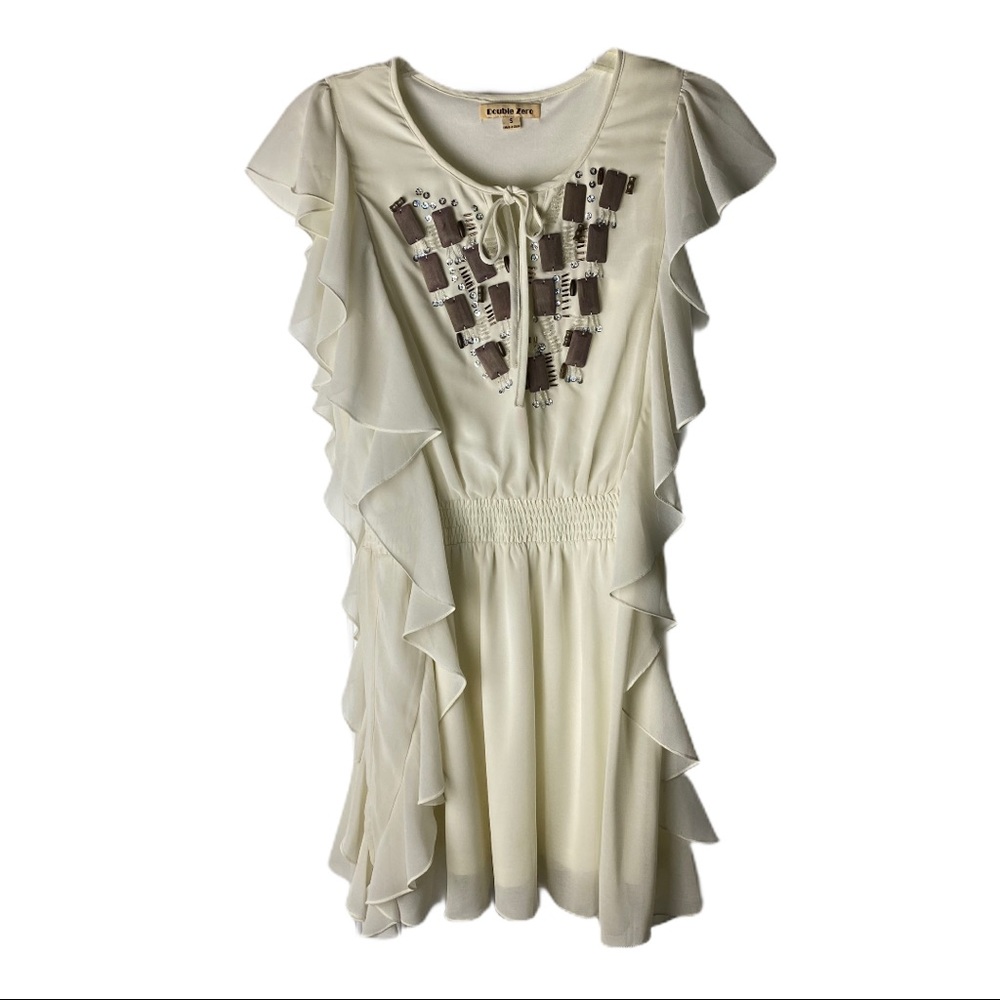 Double Zero Ivory Dress Keyhole Beading Front